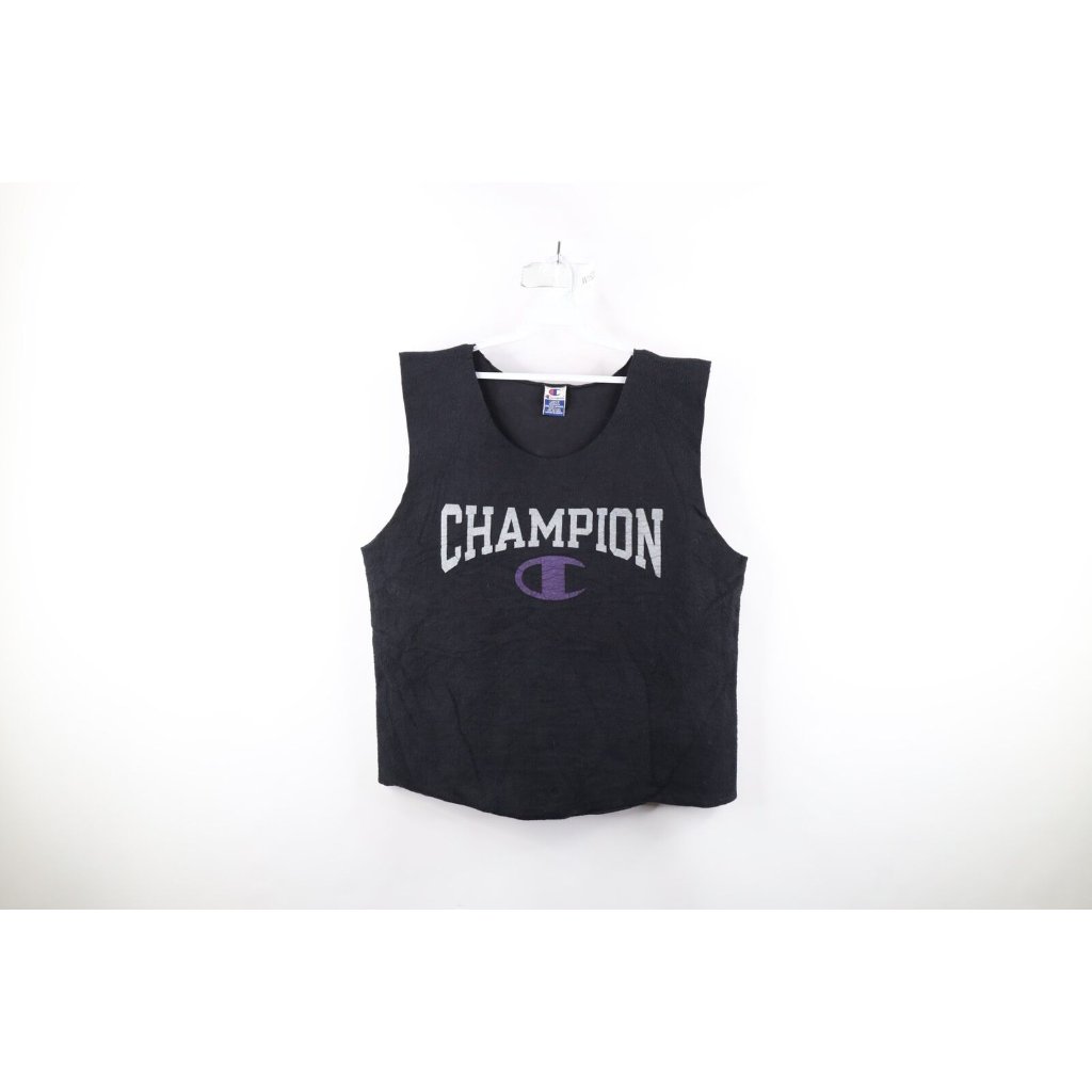 Vtg 90s Champion Mens L Faded Spell Out Reverse Fleece Tank Top Sweatshirt Usa